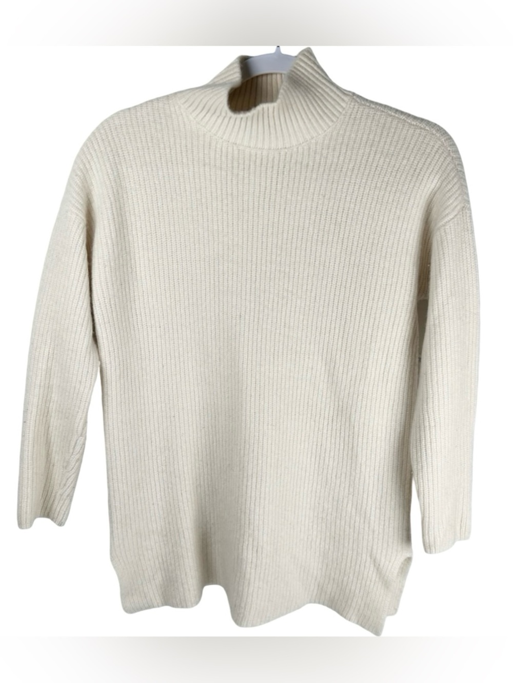 Saks Fifth Avenue 100% Cashmere Ivory Mock Neck Rib Knit Pullover Sweater Large